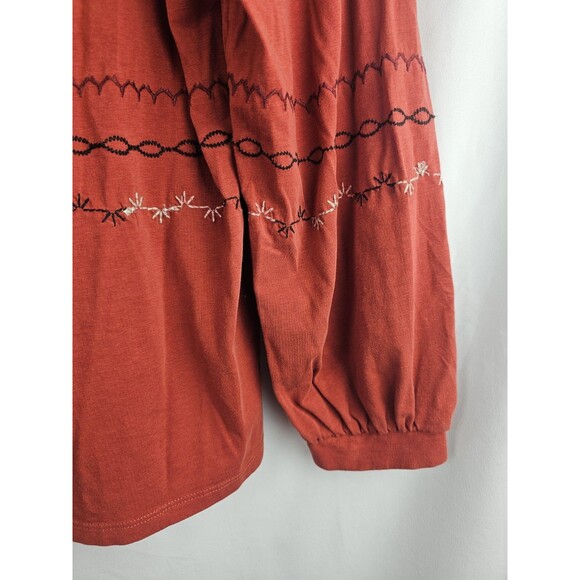 Garnet Hill Sze Small Dahlia Embroidered Knit Top Boho Orange Blouse Long Sleeve - Picture 5 of 8